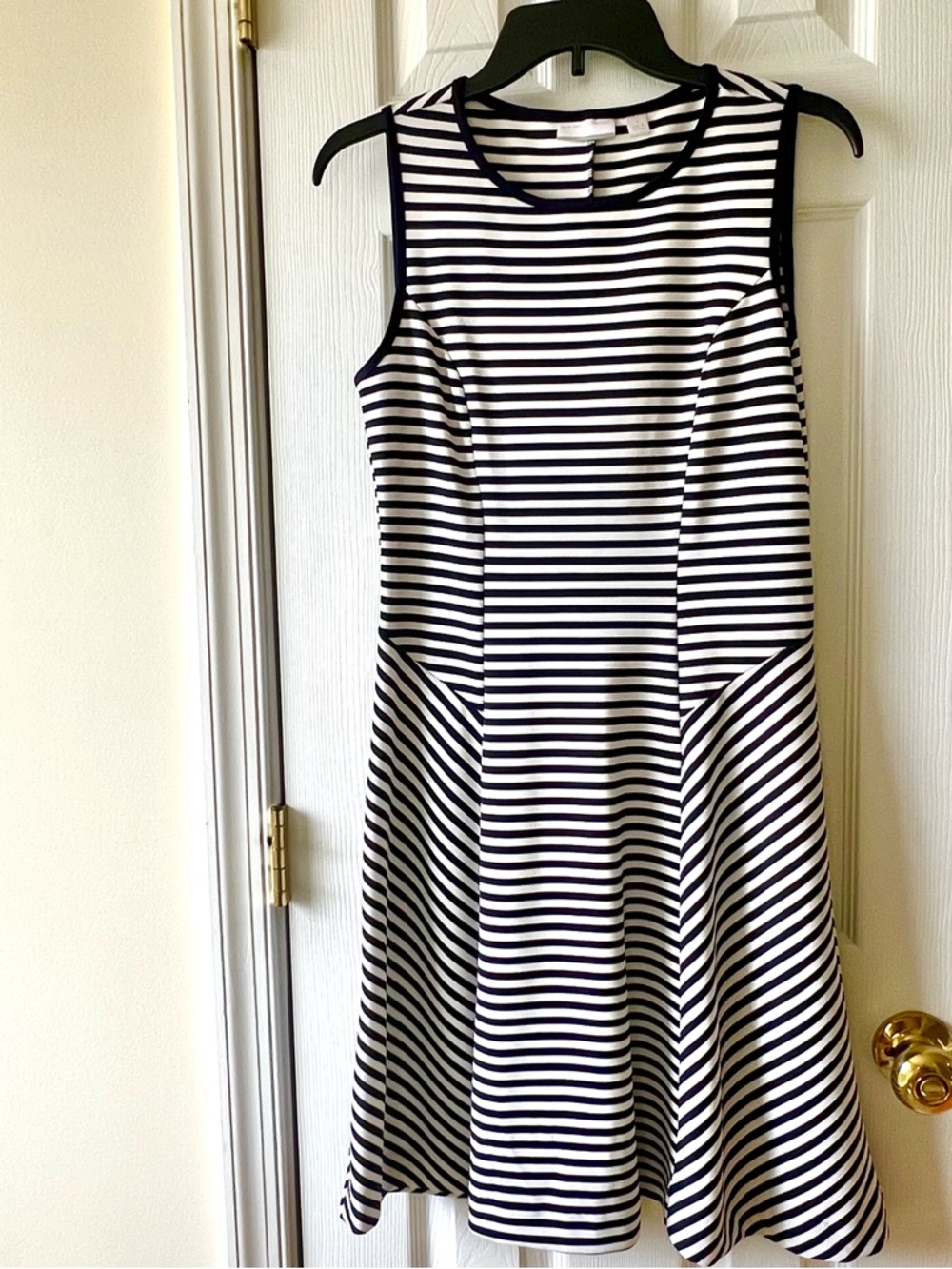 Navy and White Striped Sleeveless Fit-and-Flare Dress